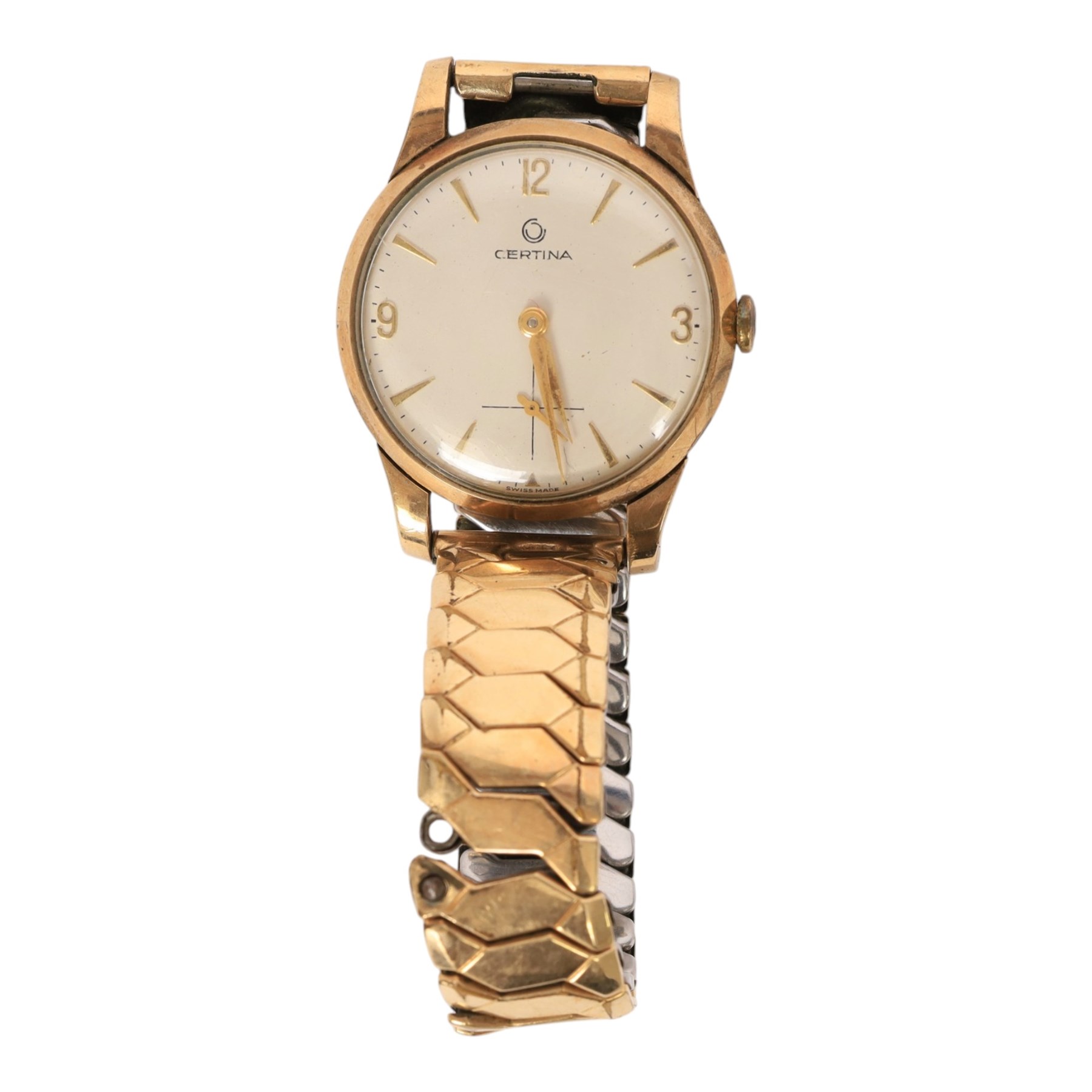 Certina 9ct gold gentleman's manual wind presentation wristwatch, London 1957, on gilt expanding strap