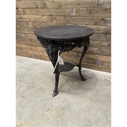Cast iron Britannia circular pub table, and two pedestal cast iron bases (3)