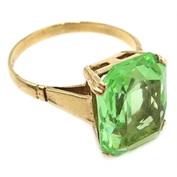  Gold emerald cut peridot ring, hallmarked 9ct  