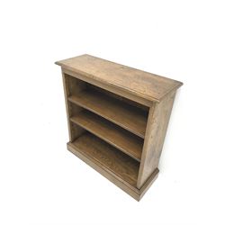 Distressed light oak open bookcase with two adjustable shelves,  W84cm, D31cm, H87cm