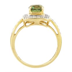 18ct gold alexandrite and diamond cluster ring by Lorique, single cushion cut alexandrite of 2.70 carat, with round cut diamond surrounded, Birmingham 2013, boxed with certificate