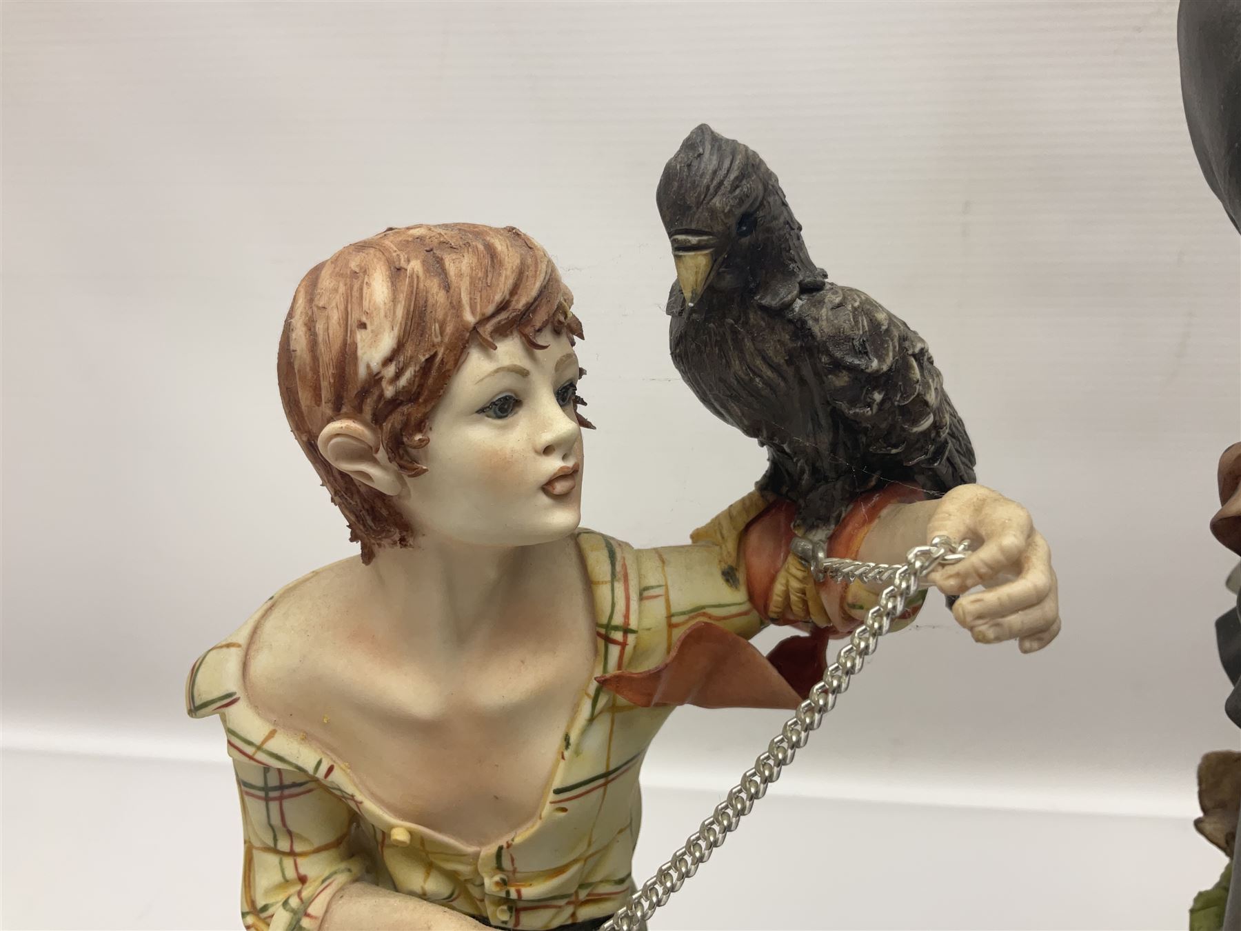 Three Capodimonte figures, to include The Kind Heart Man, modelled by Cortese as a tramp with two doves, The Young Falconer by Maria Angela and another modelled as a tramp darning his socks, all with printed marks, tallest H39cm