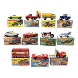 Matchbox/Superfast - eleven '1-75' series models comprising 1e Mercedes Truck, 1g Dodge Challenger, 2g S-2 Jet, 5g US Mail Truck, 6e Mercedes 350sl Tourer, 9e AMX Javelin, 15e Fork Lift Truck, 17f Londoner Bus, 18f Hondarora, 19f Cement Truck and 21f Renault 5TL; all boxed (11)