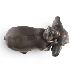 Bronzed figure of an Indian Elephant with rider, H24cm