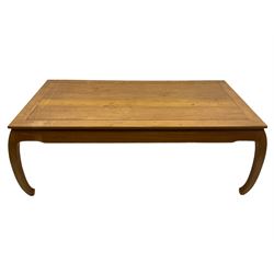 Oriental hardwood rectangular dining table, and six high back dining chairs with solid seats