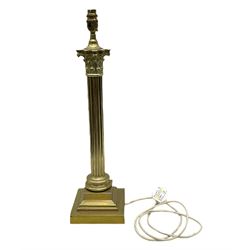 Brass Corinthian column table lamp, H59cm