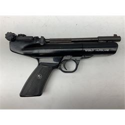 Webley Hurricane .22 air pistol with over lever action and thumb safety L27cm; Webley Premier .22 air pistol with over lever action No.816; part Diana model 2 air pistol; and quantity of .22 pellets in three tins