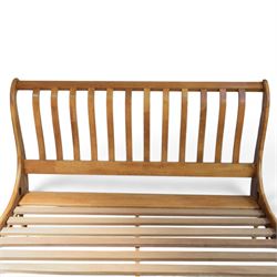 Willis & Gambier - fruitwood double sleigh bed with a slatted wooden base