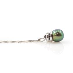 18ct white gold Tahitian pearl and round brilliant cut diamond pendant necklace, hallmarked