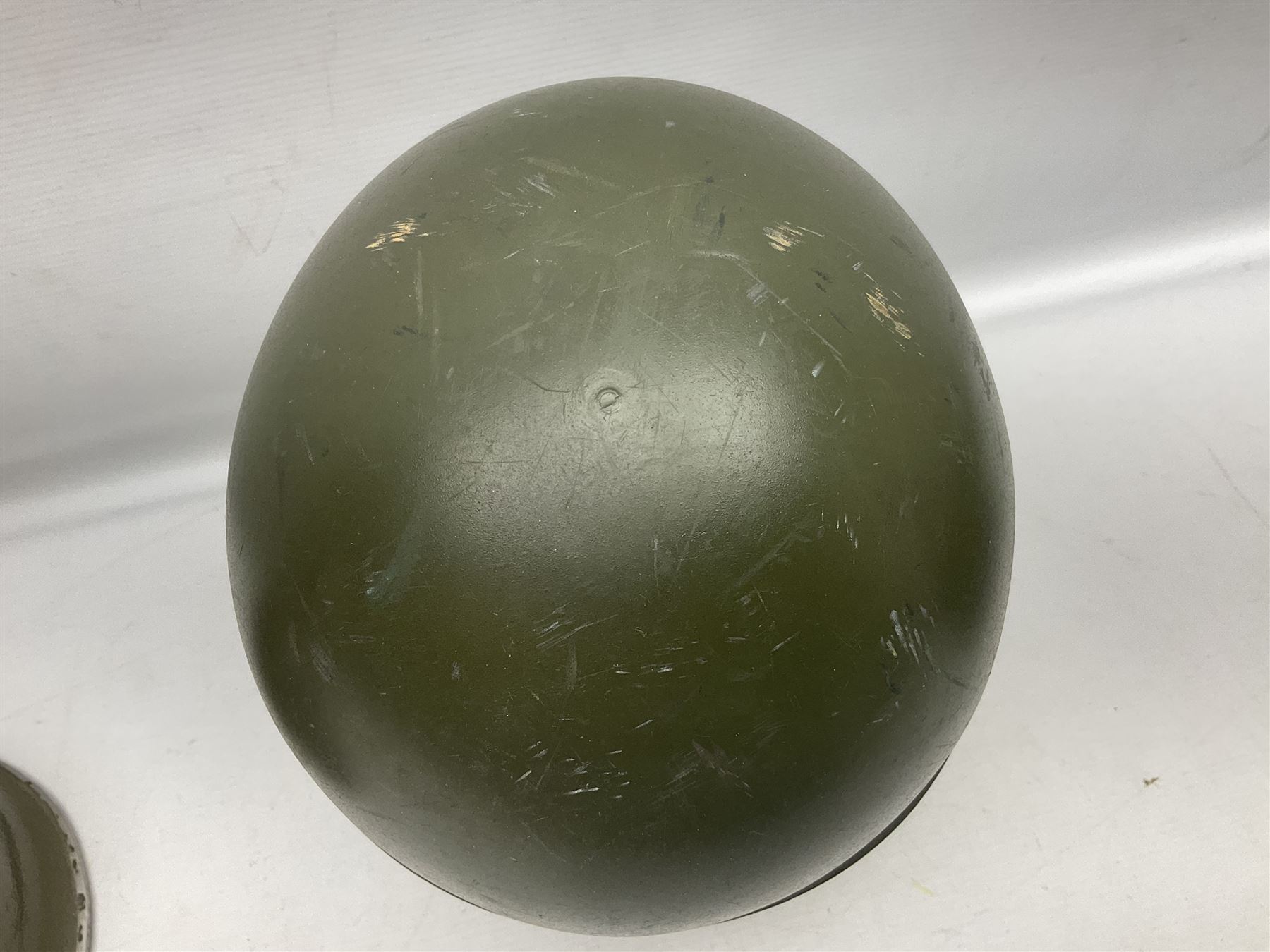 1950s French Algerian War steel helmet with liner; indistinctly marked 'S.I.A. LE EANS(?) 71R'