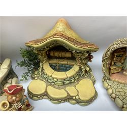 Extensive collection of Pendelfin rabbits and stands, to include Betsy Barge, Fruit Shop, Uncle Soames, Event Piece etc, many with original boxes 