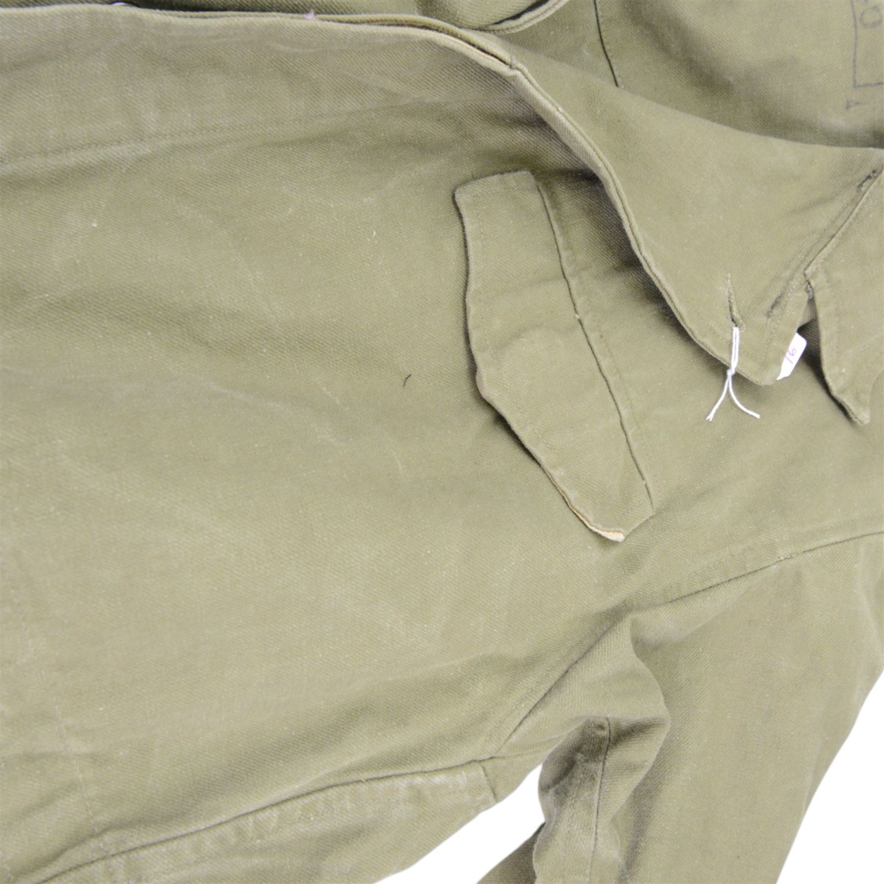 Algerian War French M47 combat tunic and trousers, the tunic marked G. Lellouche Alger 46 inside the collar, the trousers marked 25 U.T.A.H 