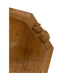 'Mouseman' oak breadboard, canted rectangular form with moulded edge carved with mouse signature, by Robert Thompson of Kilburn