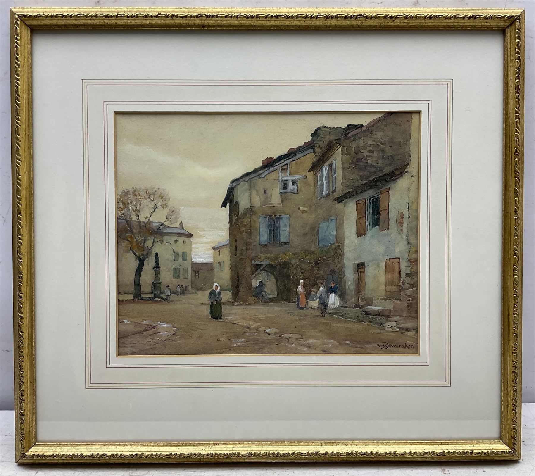 Albert Moulton Foweraker (British 1873-1942): A Continental Town Square, watercolour heightened in white signed 22cm x 27cm