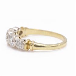 18ct diamond five stone ring, rubover set with five graduating round brilliant cut diamonds, total diamond weight approx 0.75 carat