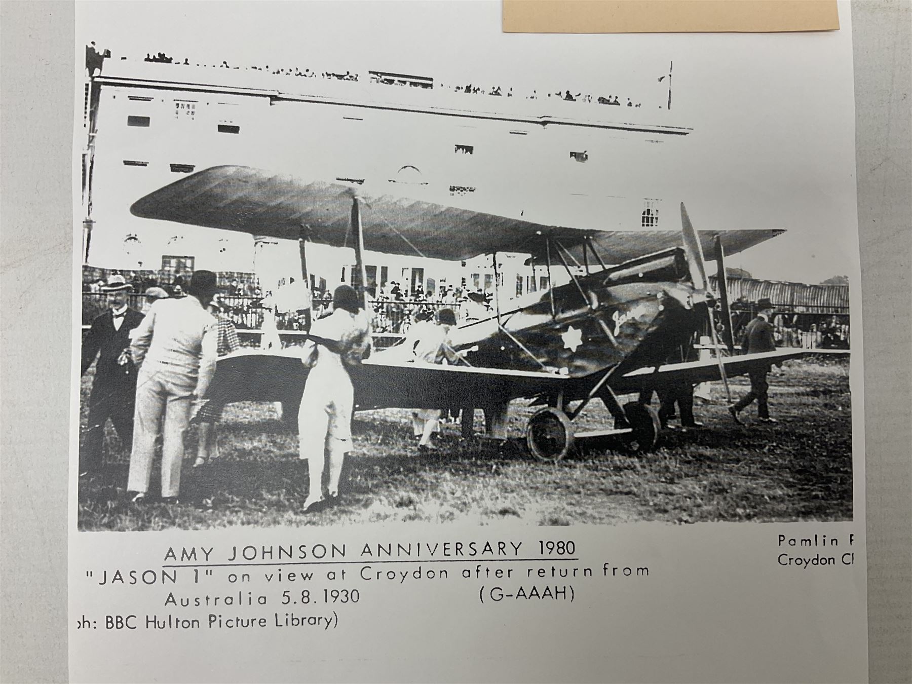 Amy Johnson (1903-1941) English Pioneer Aviatrix - signature on clipped album page; with CoA and photocopied image of 'Jason 1'; 6.5 x 8.5cm