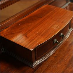 Edwardian mahogany herring-bone inlaid dressing chest, with swivel bevelled dressing mirror, supports with finials, and trinket drawer above chest with three graduated drawers on bracket feet