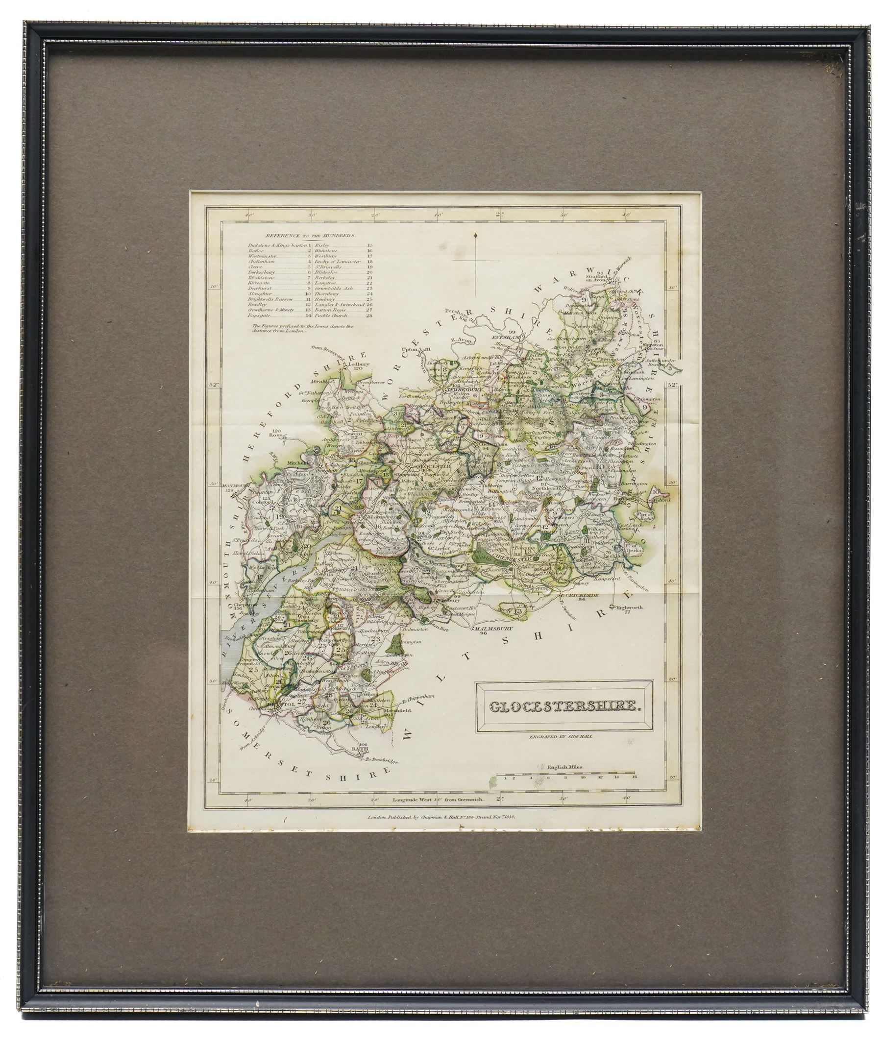 Topographical Interest - a collection of eight 18th century and later engraved and lithographic maps including two strip road maps (Bristol to York and Bristol), county maps of Gloucestershire (2), Westmoreland, Northumberland and Middlesex, together with a map of France max 28cm x 22cm (8)