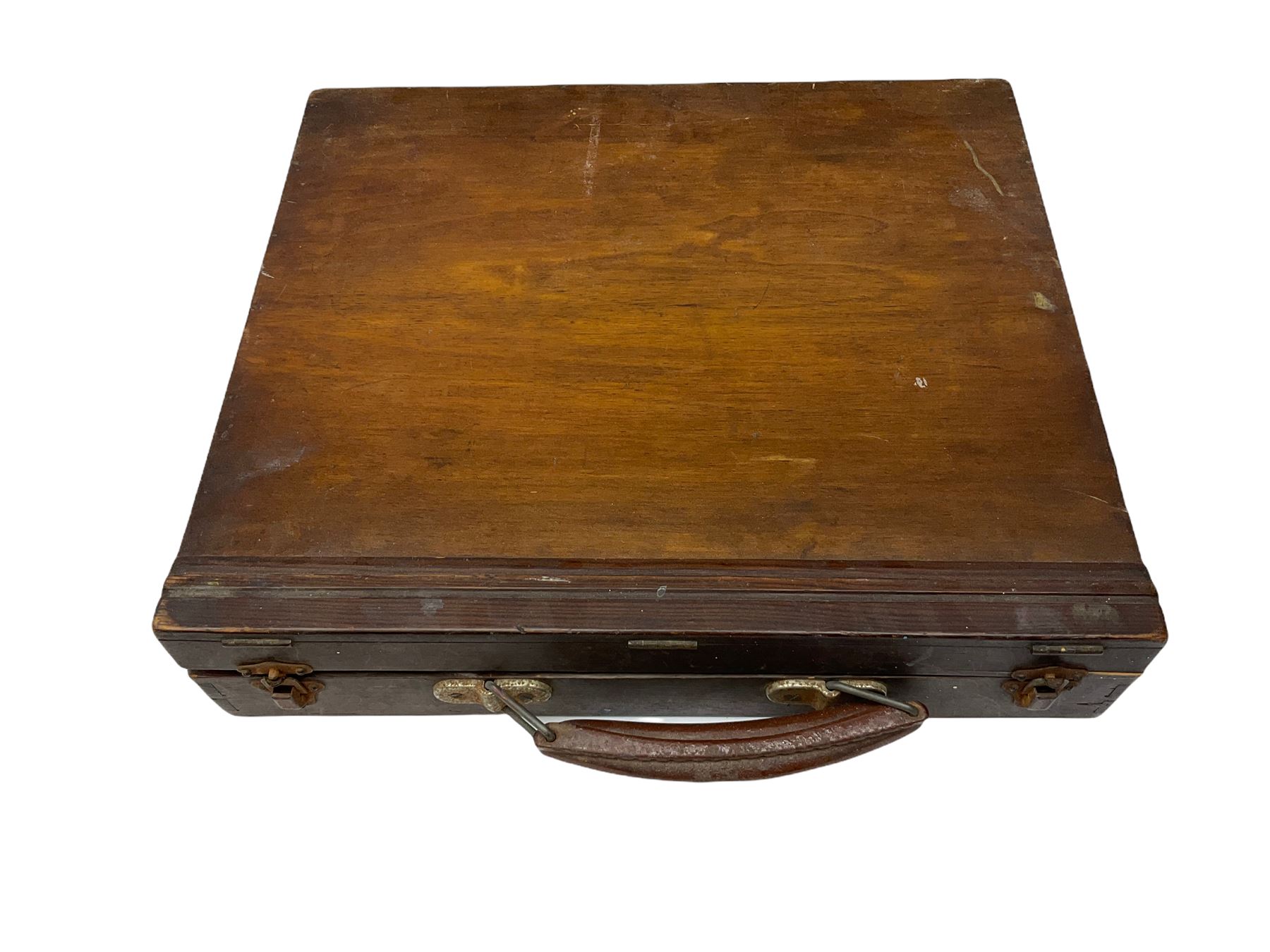 Dorothea Sharp ROI RBA (1874-1955): 20th century mahogany artist's box from Sharp's London studio, including contents: brushes and pallet knives, together with a studio palette, The Biography of Dorothea Sharp, Rock Pools & Sunshine by Helen Entwisle, and copies of two letters relating to the acquisition of the artist's box.

Provenance: Acquired alongside the purchase of other items from Sharp's Studio from Mr & Mrs Mills by Biographer Helen Entwisle in 1994). Later purchased by the current vendor along with other items from Entwisle who currently lives in Knaresborough. (Part sold at Lanes in Cornwall). 
