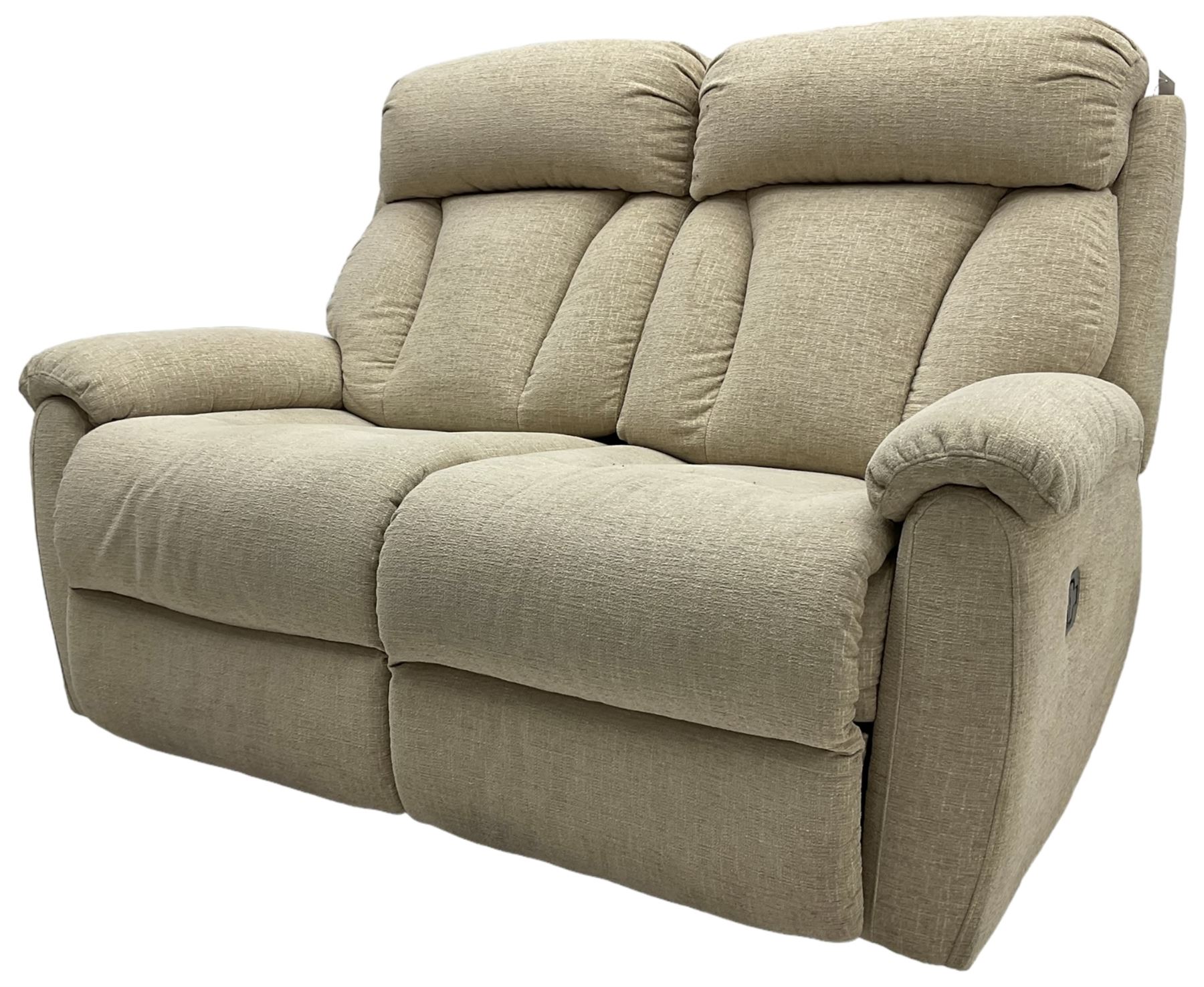 La-Z-boy - two-seat manual reclining sofa upholstered in neutral beige fabric