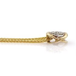 9ct gold pave set diamond circular pendant, on Spiga link chain necklace, hallmarked 