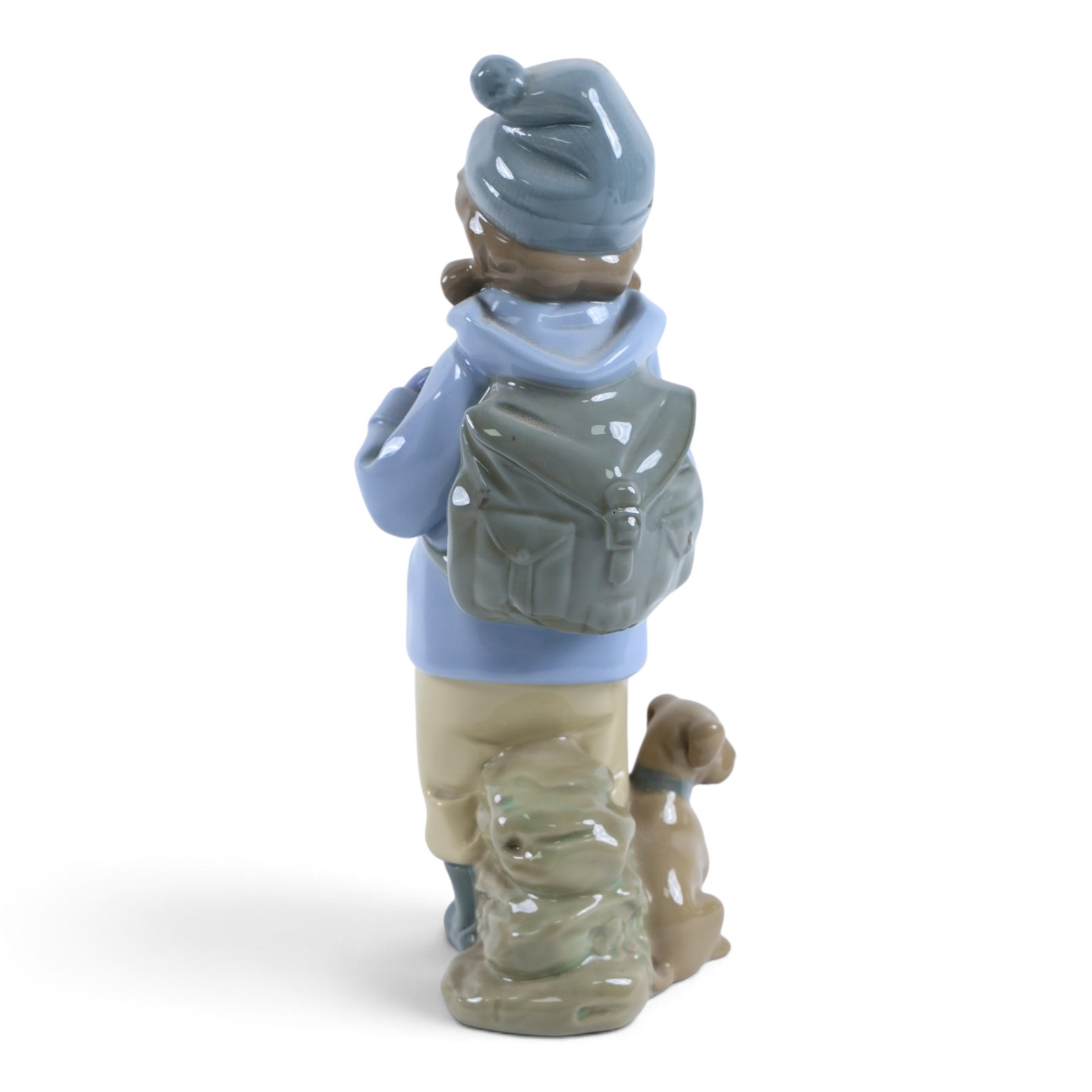 Lladro gres figure Boy on Bridge no.2237, together with Winter Boy no 5220 and a Nao figure