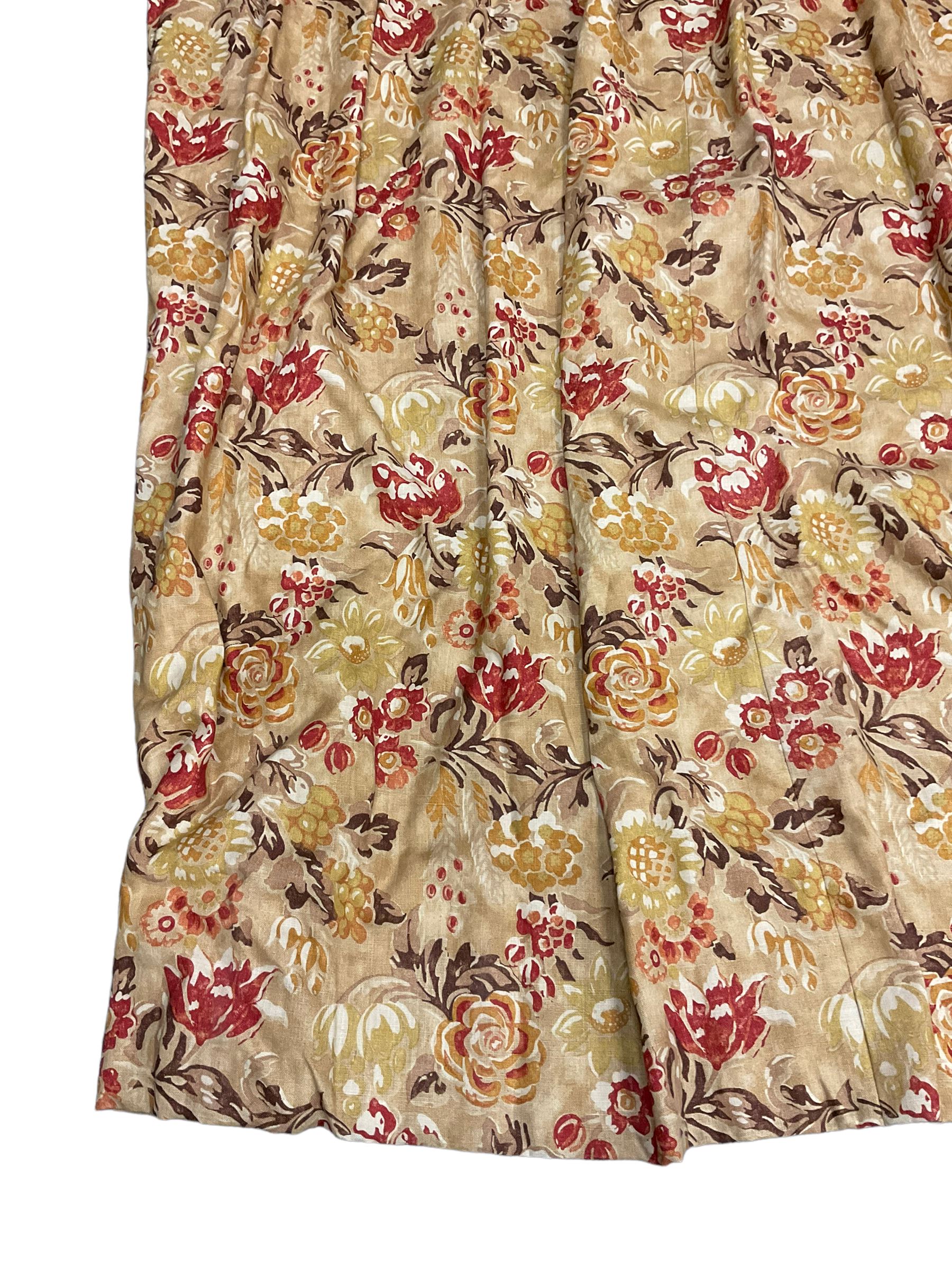 Zoffany - pair thermal lined and pleated curtains in floral fabric (W100cm, H120cm), and a single curtain (W120cm, H290cm), (3 curtains total, width at pleat)