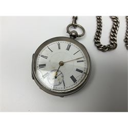 Edwardian silver open face lever pocket watch, case by Alfred Wigley, Birmingham 1901, on silver tapering Albert chain, 14ct gold ladies manual wind wristwatch, two pairs of silver sugar tongs by Francis Higgins II, London 1880, silver charm and a 9ct gold cameo