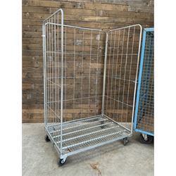 Three sided laundry roll container trolley (W119cm, D81cm, H184cm) and another trolley (W118cm, D78cm, H180cm)