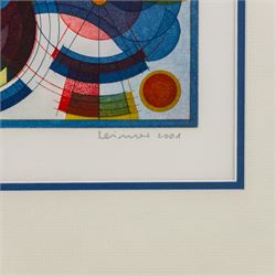 Hans-Joachim 'Jockel' Reisner (German 1938-2023): 'The Master' and 'Libra', two coloured etchings signed titled dated 2000 and 2001, one numbered 8/10 in pencil and stamped with blindstamp max 21.5cm x 15.5cm (2)
Notes: Reisner is best known for creating the Bradford City Fire Memorial in 1986. His style of printmaking is characterised by geometric lines and shapes, influenced by his degree in engineering.