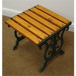  Cast iron frame garden bench green finish, timber slats (W127cm) and a matching side table (2)  