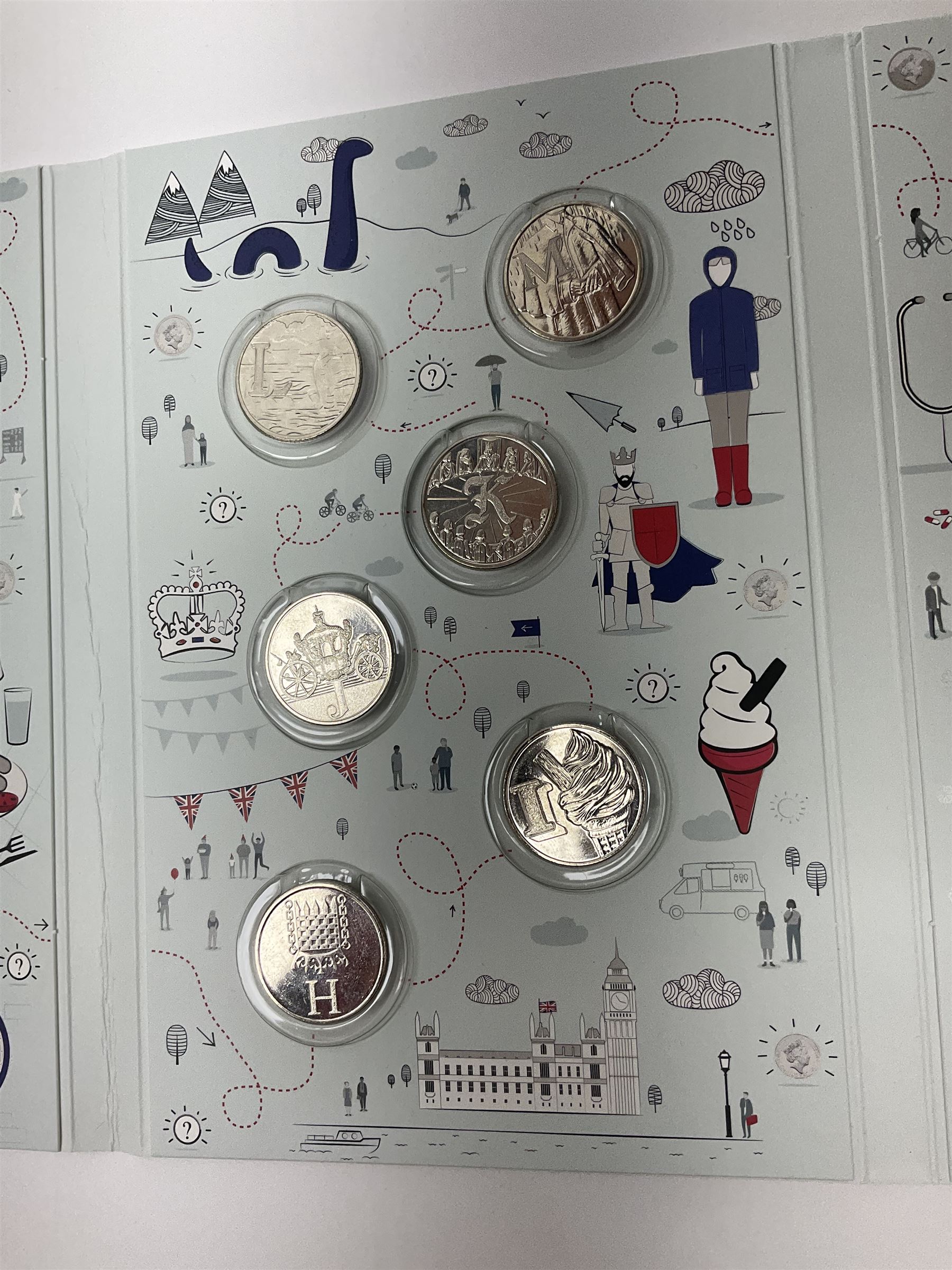 The Royal Mint 'The Great British Coin Hunt Quintessentially British A to Z' 2018 ten pence coin set, in card folder