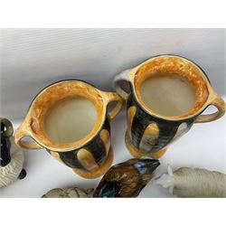 Two Hornsea Fauna vases, together with a similar jug, Coopercraft sheep and other collectables  