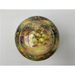 Mid/late 20th century Royal Worcester ginger jar and cover decorated by R Lewis, hand painted with a still life of fruit upon a mossy ground, signed R Lewis, with black printed mark beneath and painted shape number 2826, H17.5cm