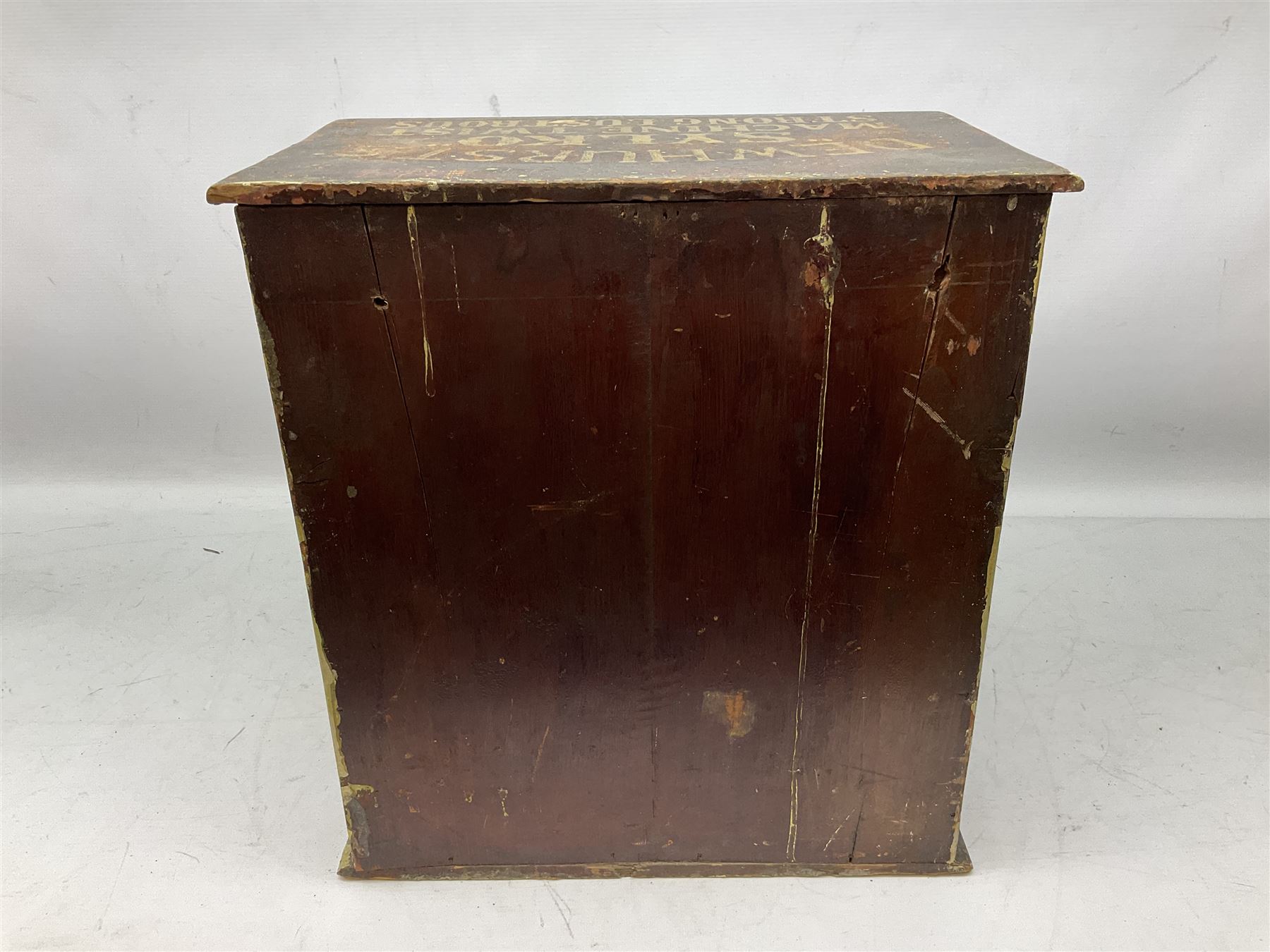 Early 20th Century Dewhurst table top chest, decorated with gilded 'Dewhurst's Sylko Machine Twist Strong Lustrous' lettering above six long drawers with names and numbers of cotton also detailed in gilt, H39cm