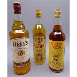  Bell's Blended Scotch Whisky, 1ltr, Grants Finest Scotch Whisky, 70cl, both 40%vol, Clan Dew blend of British Wine and Five Year Old Scotch Malt Whisky, over 28%vol, 3btls   