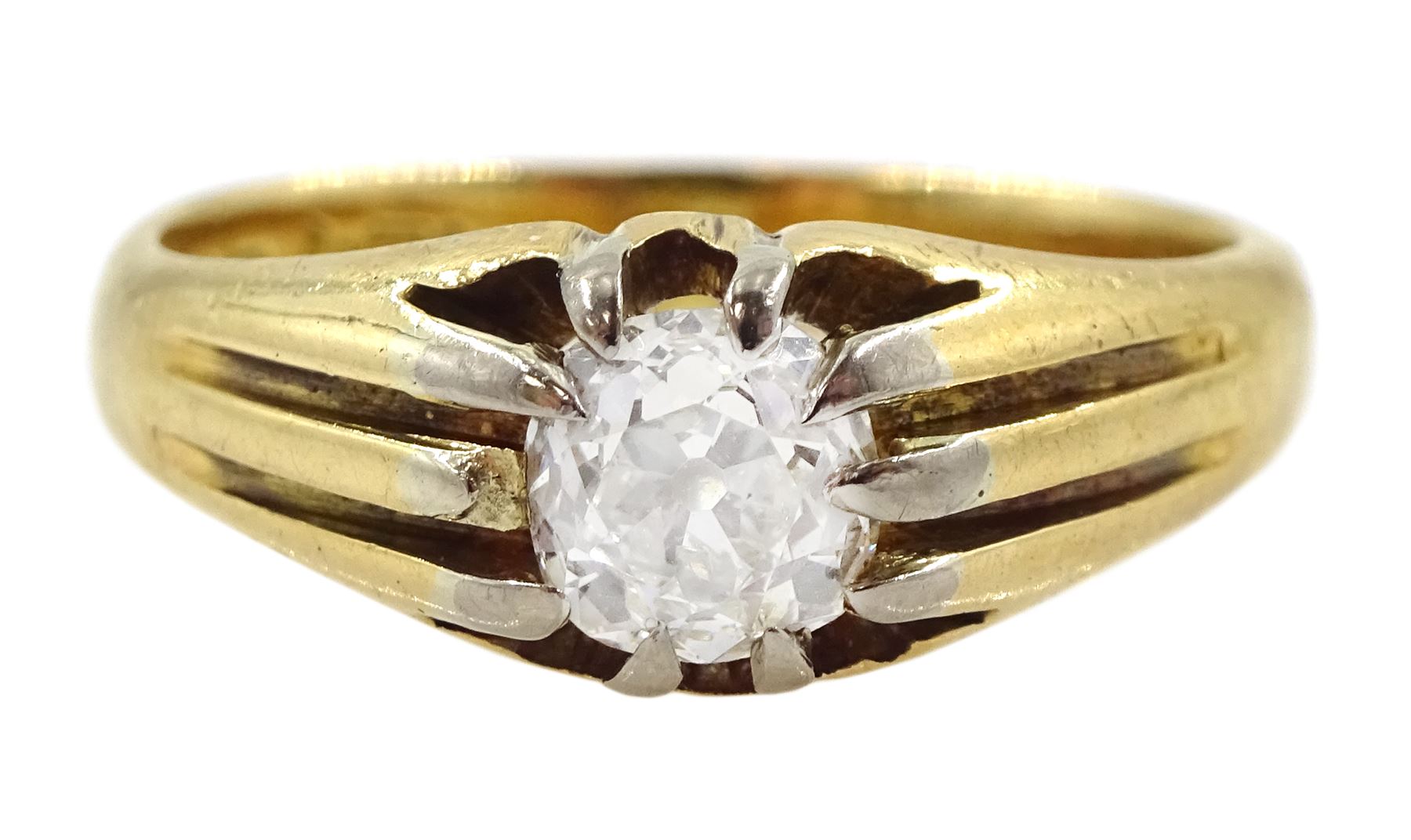 Victorian 18ct gold  single stone old cut diamond ring, London 1868, diamond approx 0.80 carat