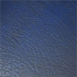 Modern twelve oak dining chairs including one 'Chairmans' chair, solid oak construction, slatted back and arm rests, blue leatherette padded seat, on tapered square supports 