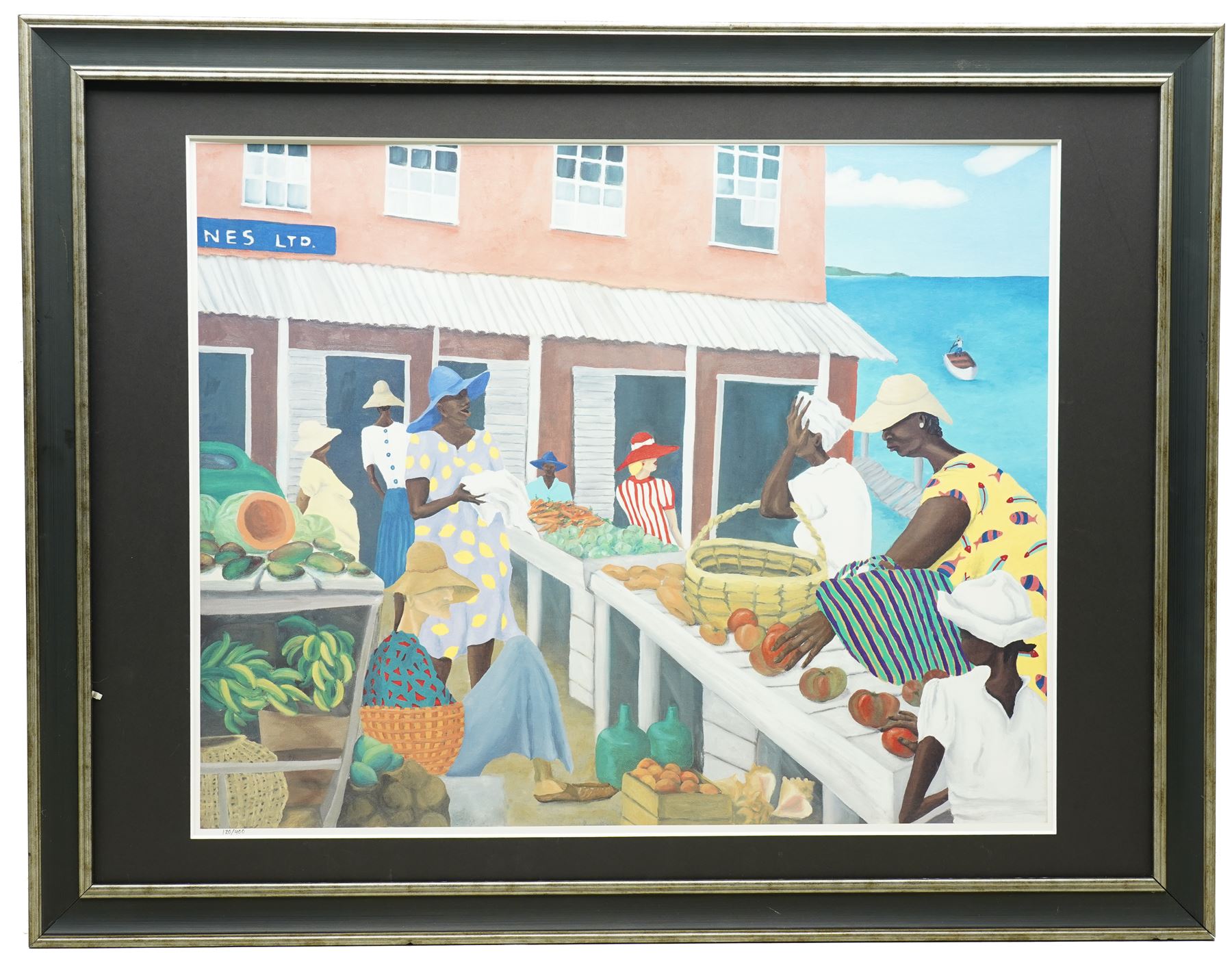 Tiffany Erwin Cant (American 1954-): 'Marketplace' and 'Men in the Boat', pair of limited edition colour lithographs signed and numbered 120/400 and 105/400, 51cm x 64cm (2)