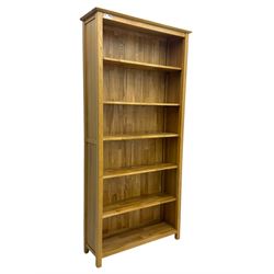 Light oak open bookcase, five adjustable shelves  
