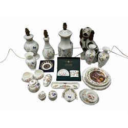 Minton Haddon Hall canape stick holder and tray, a collection of Aynsley Cottage Garden, including three table lamps, vase, four trinket trays and other ceramics. 