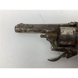 19th century 7mm six-shot pin-fire revolver, with folding trigger, two-piece ebonised grip and ejector rod in butt L17cm