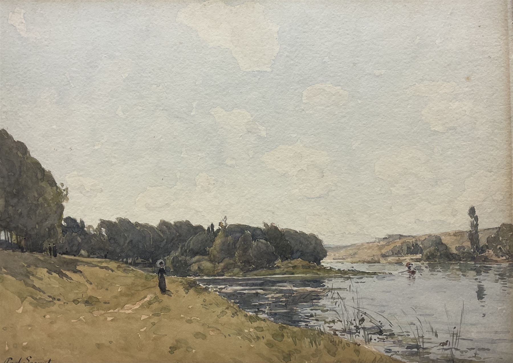 Paul Lecomte (French 1842-1920): Boating on the River, watercolour signed 27cm x 38cm