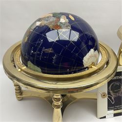 Night Sky Celestial Globe, on gilt metal stand, H36cm, with original box and certificate, together with a polished hardstone terrestrial globe, H34cm