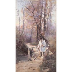 Hugh Berry Scott (British 1854-1940): Old Man Gathering Sticks, oil on panel signed 20cm x 12cm 