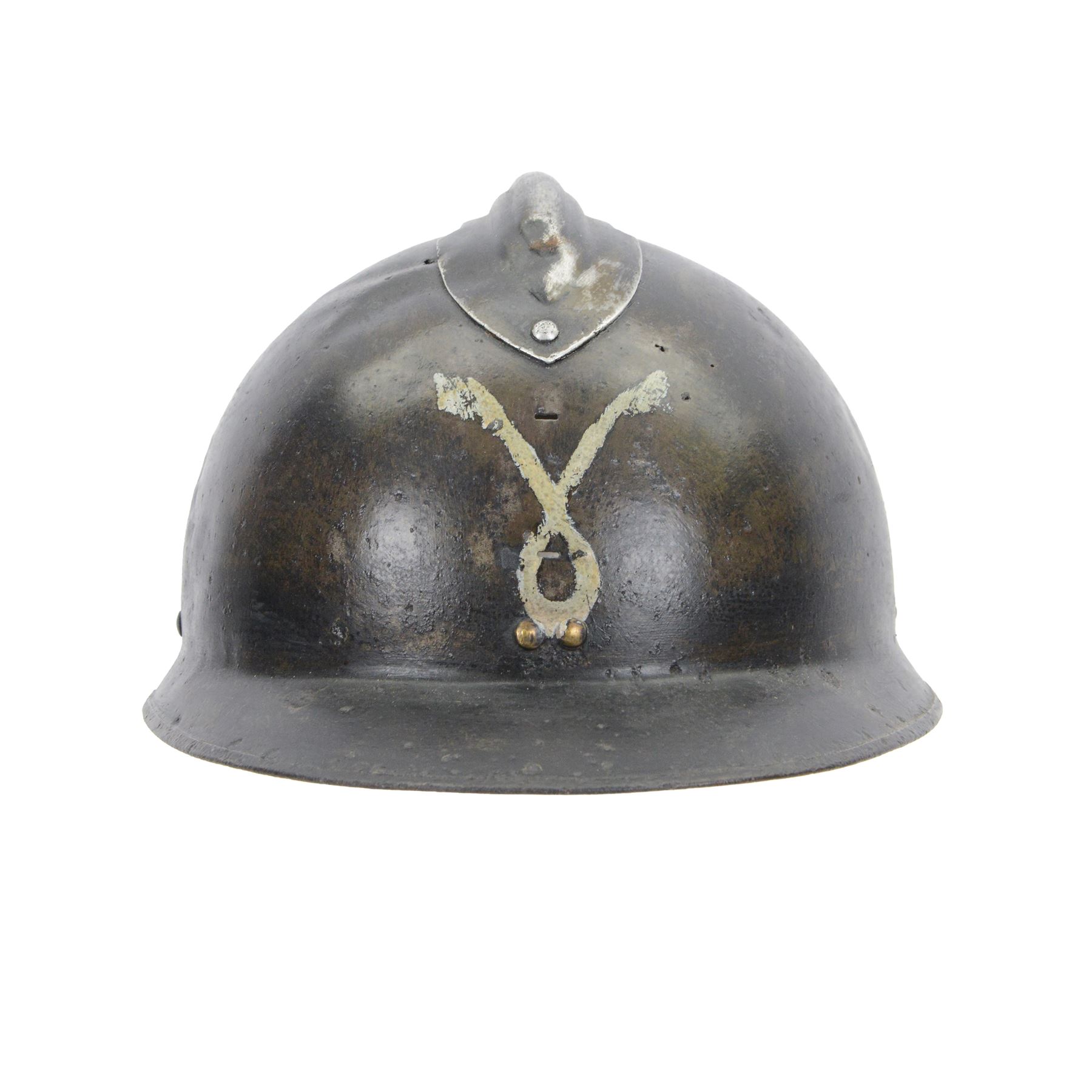 French Vichy Milice adrian helmet with white painted mark to the front, without liner, 