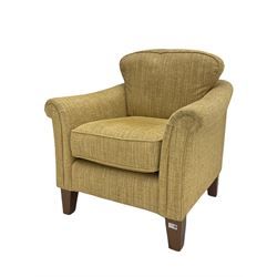 Modern armchair, upholstered in oatmeal fabric 