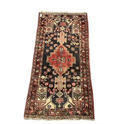 Persian red and blue rug, central medallion, geometric shape field