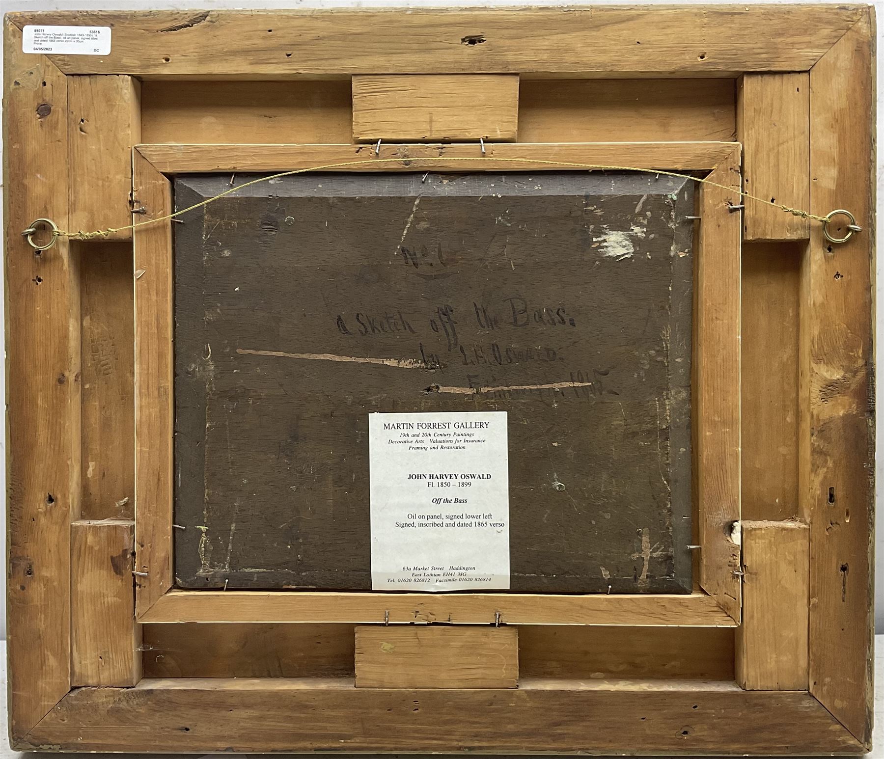 John Harvey Oswald (Scottish 1843-1895): 'A Sketch off the Bass', oil on panel, signed titled and dated 1865 verso 22cm x 30cm 
Provenance: private collection, purchased John Swan Limited 28th November 2013 Lot 45