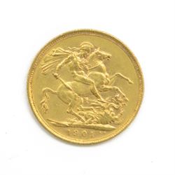 Queen Victoria 1901 gold full sovereign coin, Melbourne mint